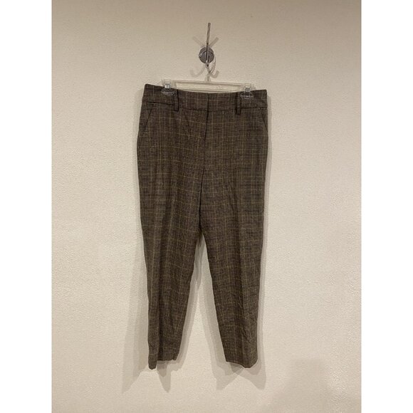 Talbots Pants Womens 6 Brown Glen Plaid Luxe Wool Slim Ankle High Waist Work - Picture 2 of 5